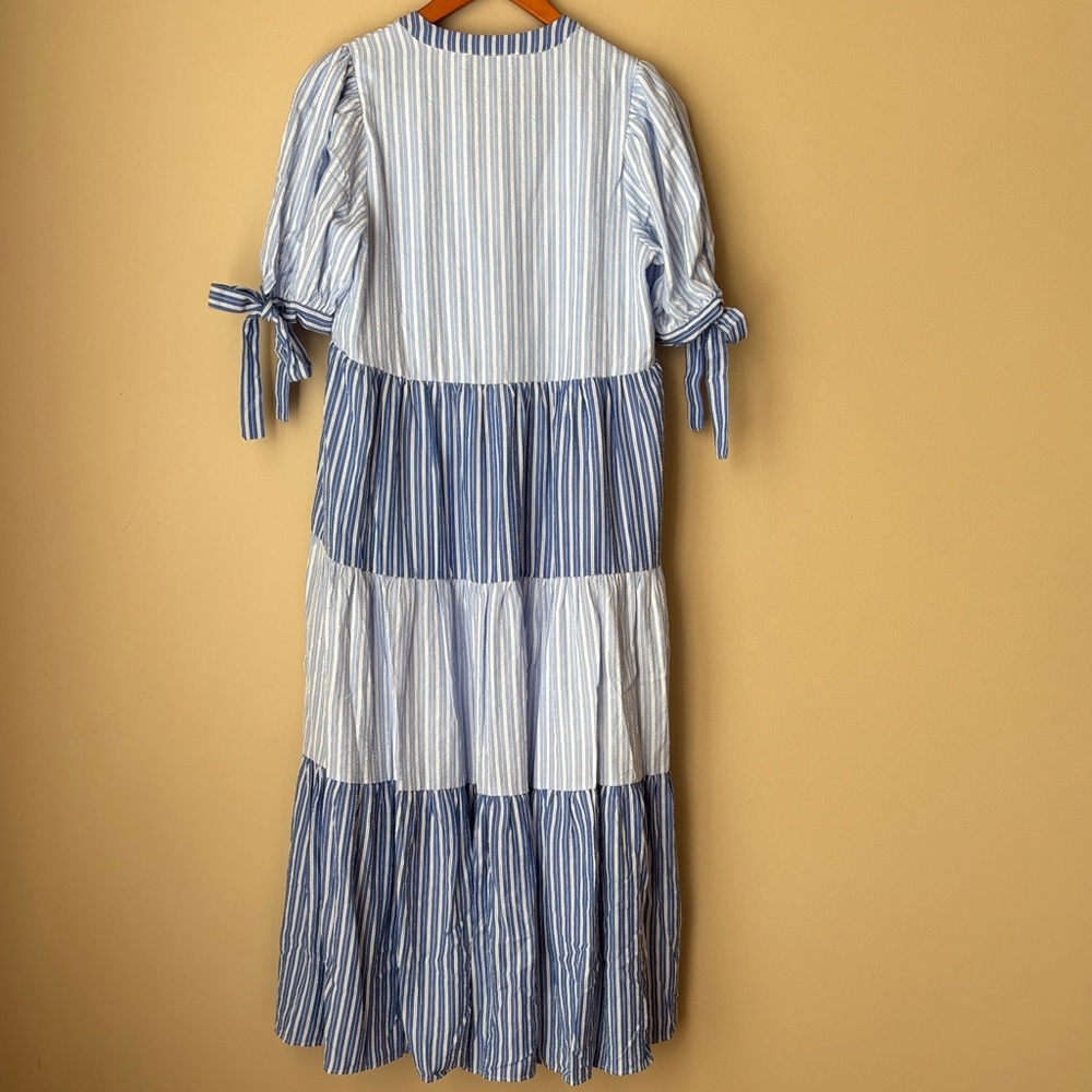 NWT English Factory Blue Striped Tiered Midi Dress Small - Picture 10 of 13